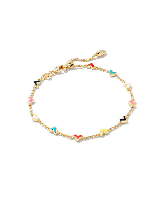 Haven Gold Crystal Heart Delicate Chain Bracelet in Multi Mix