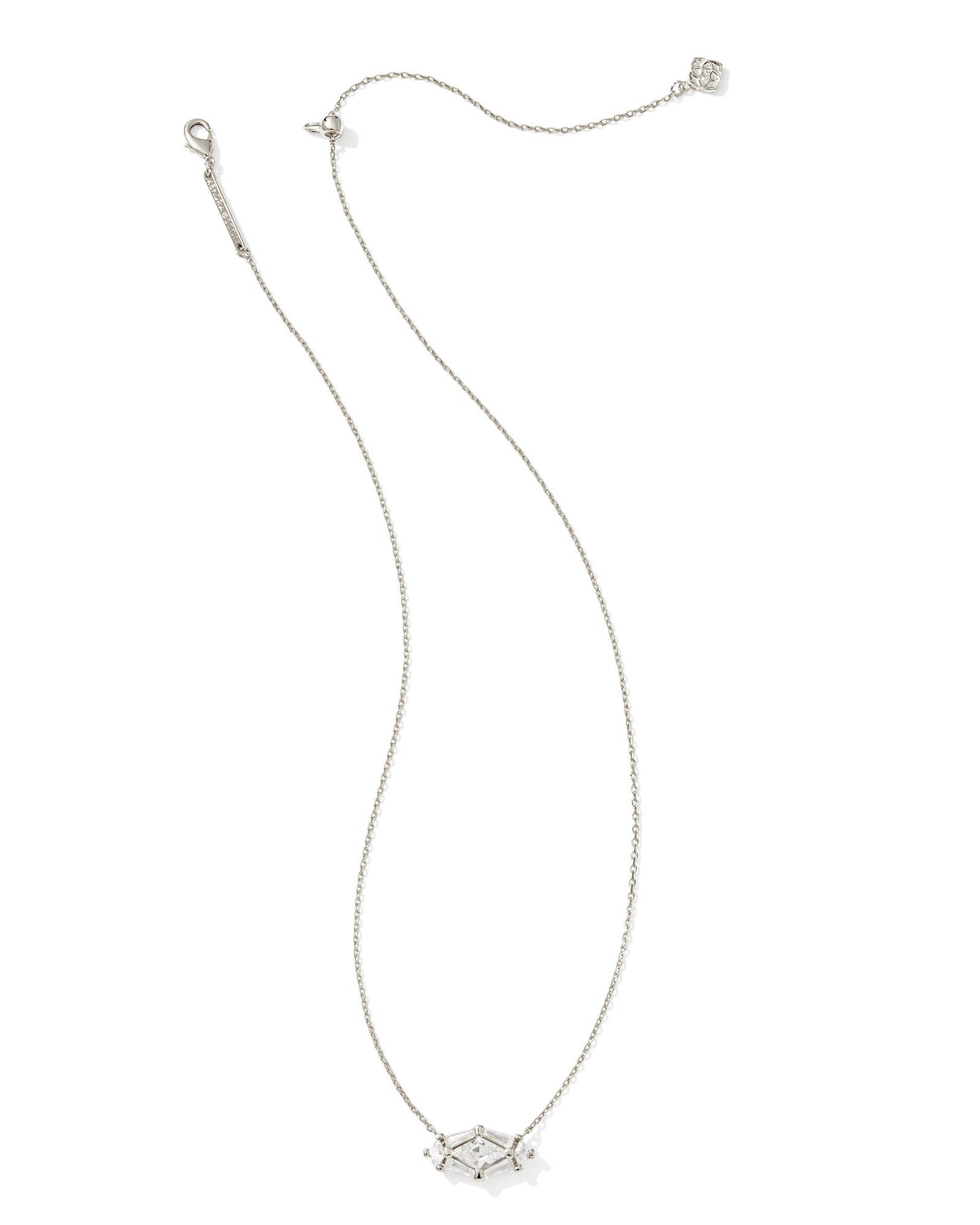 Lindy Rae Elyse Silver Short Pendant Necklace in White Crystal