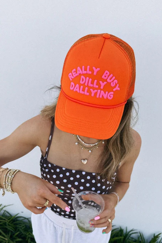 Dilly Dallying Orange Trucker Cap
