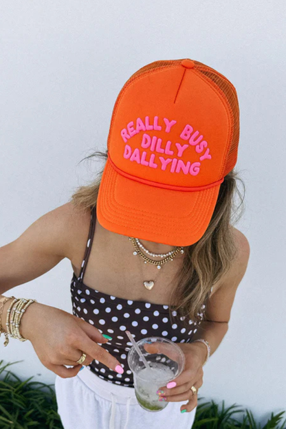 Dilly Dallying Orange Trucker Cap