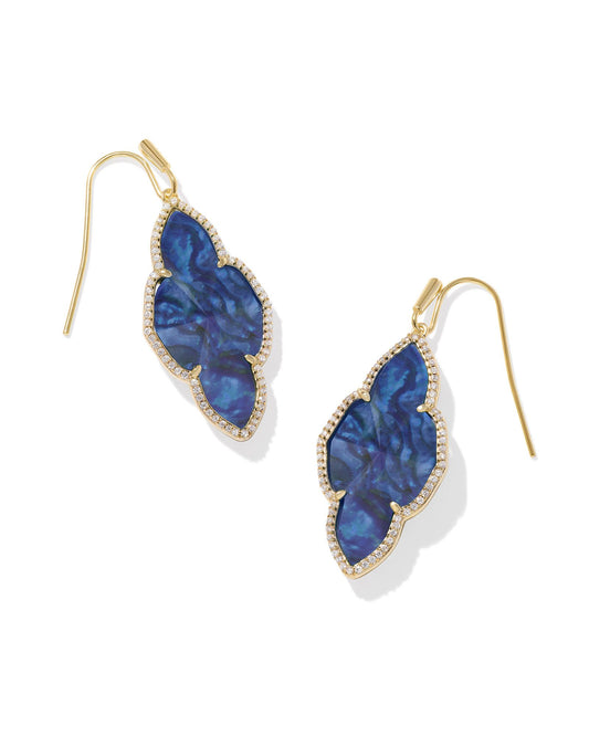 Abbie Pave Frame Gold Drop Earrings in Navy Abalone