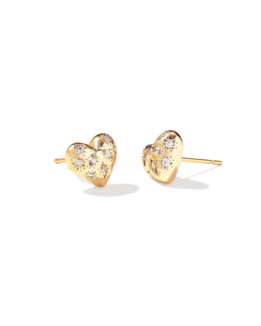 Holland Gold Heart Stud Earring in White Crystal