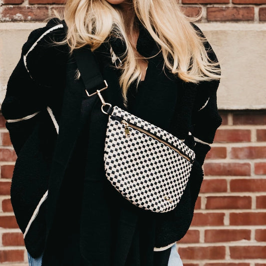 Westlyn Woven Checkered Black Belt Bag