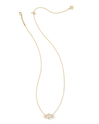 Lindy Rae Elyse Gold Short Pendant Necklace in White Crystal