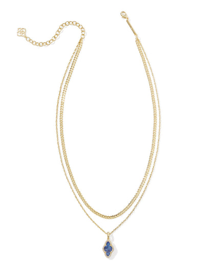 Abbie Pave Frame Gold Multi Strand Necklace in Navy Abalone