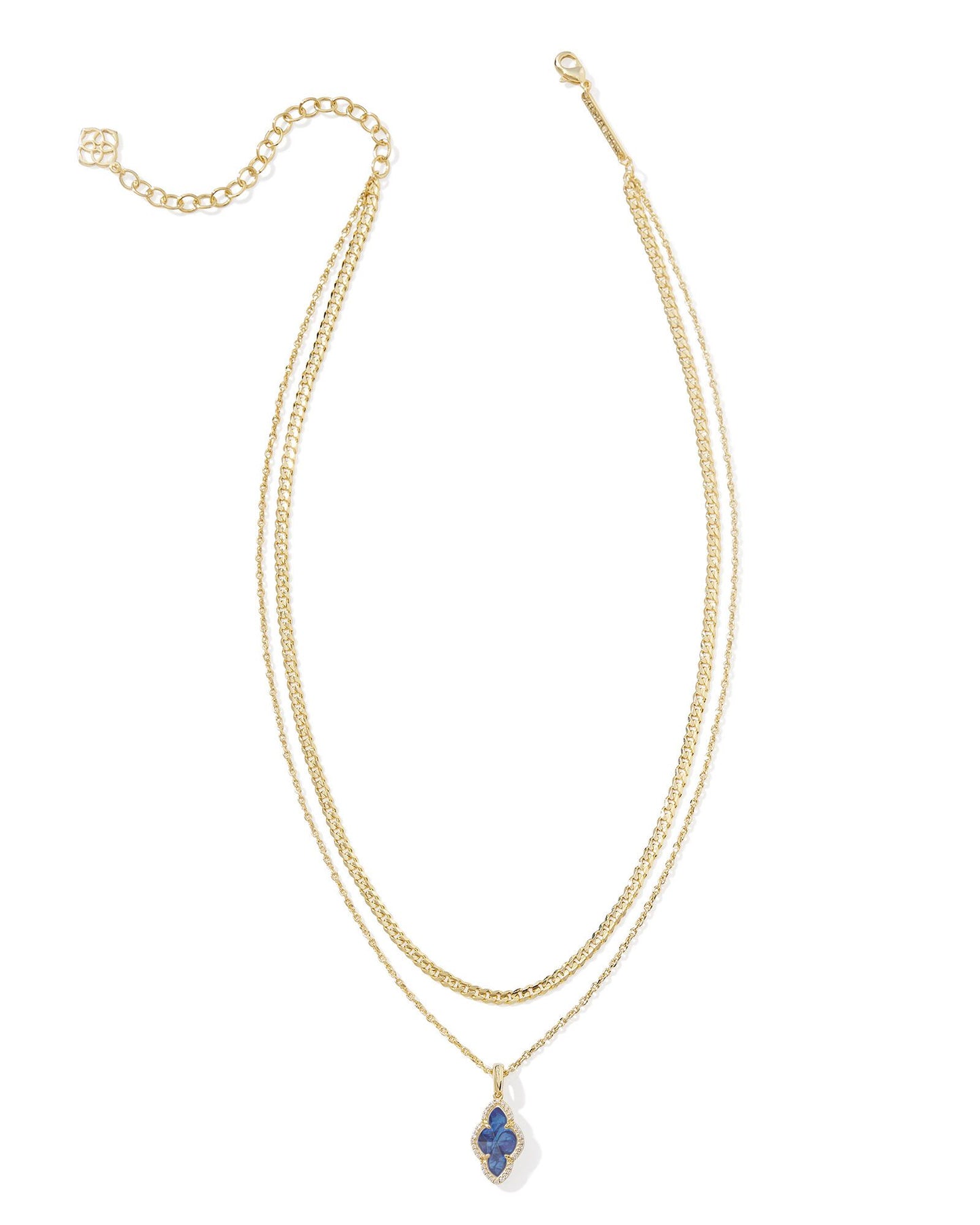 Abbie Pave Frame Gold Multi Strand Necklace in Green Illusion