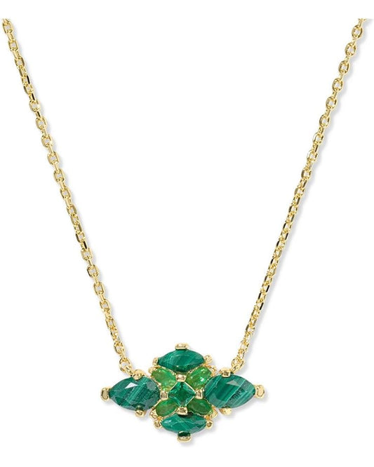 Abbie Crystal Gold Short Pendant Necklace in Green Mix