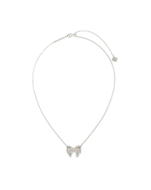 Krista Bow Silver Short Pendant Necklace in White Mix