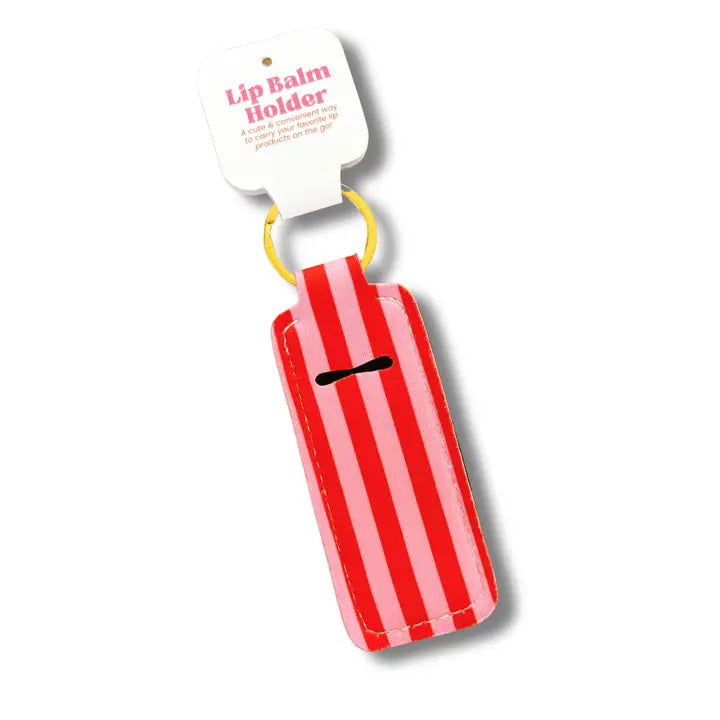 Lip Balm/Lipstick Pink Red Stripes Keychain Holder