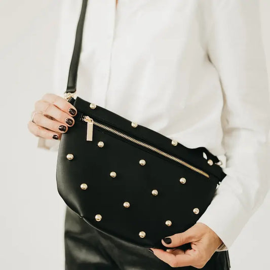 Chic Gold Studded Westlyn Black Belt Bag