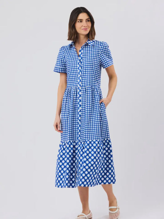 Jema Gingham Mix Navy Dress