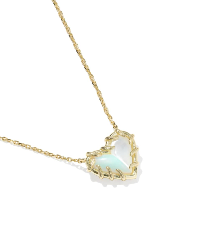 Dolly Parton x Kendra Scott Patchwork Ari Heart Necklace Gold White Mix