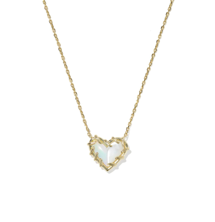 Dolly Parton x Kendra Scott Patchwork Ari Heart Necklace Gold White Mix