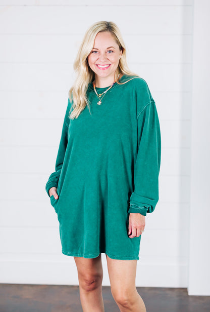 Warm and Wander Dark Green Dress