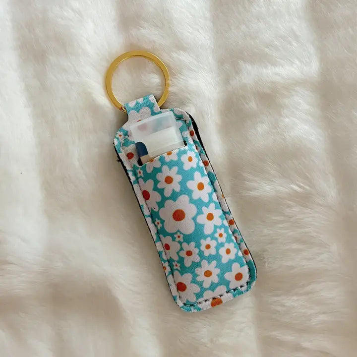 Lip Balm/Lipstick  Blue Daisy Keychain Holder
