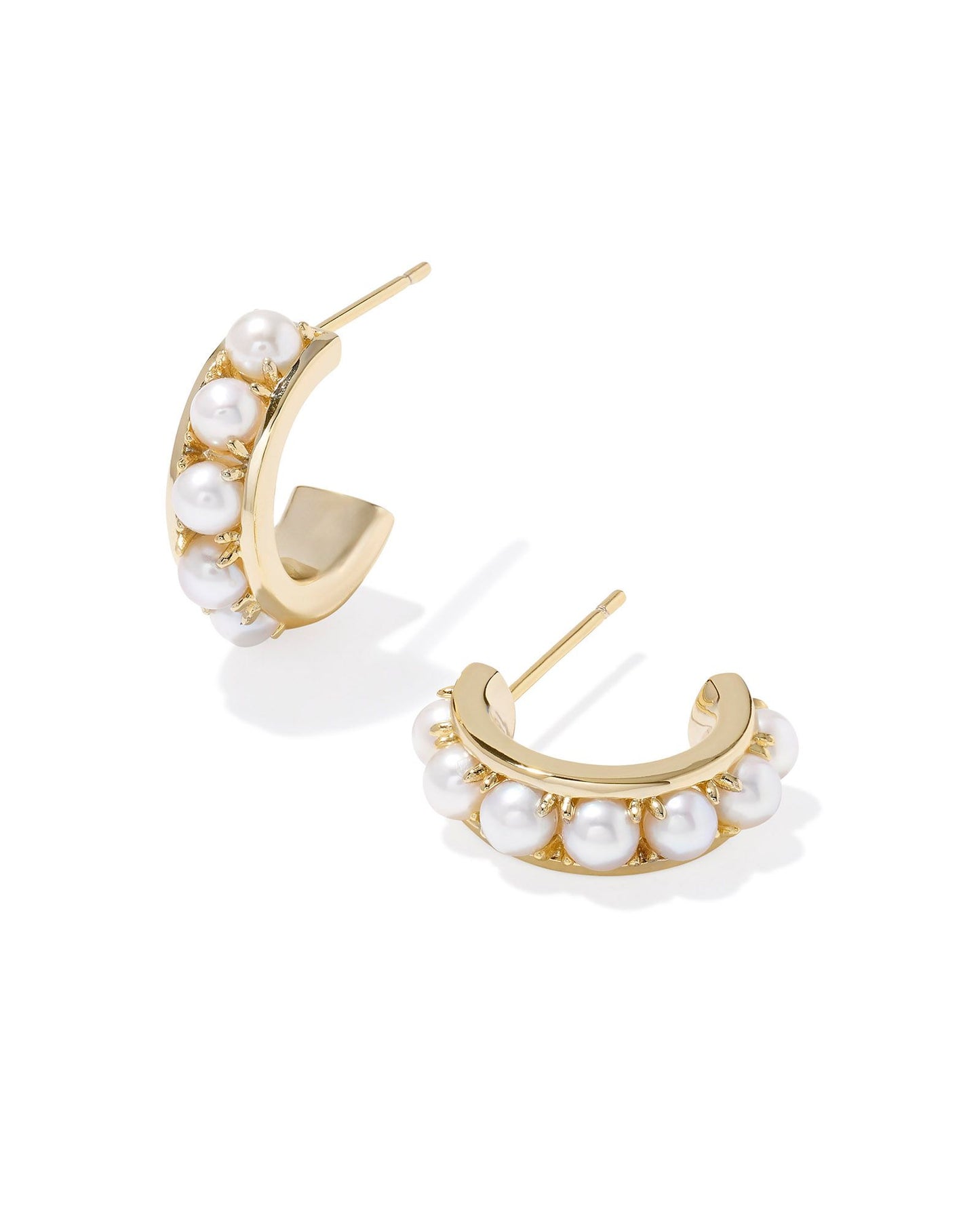 Krista Gold Pearl Huggie Earrings in White Pearl