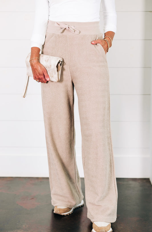 Sanibel Wide Leg Herringbone Sand Pants