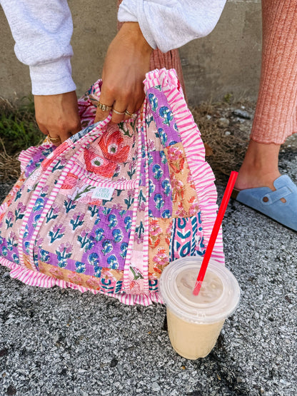 Quilted Ruffle Pink Tote Bag