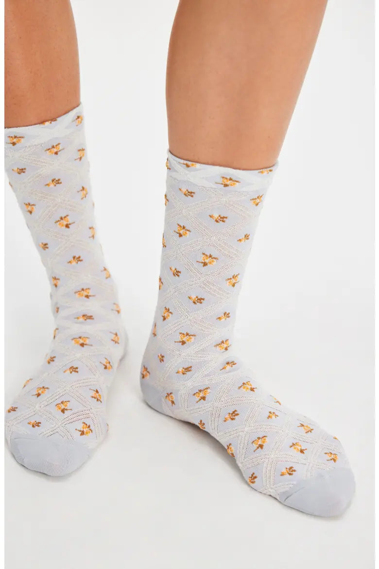 Floral Jacquard Trouser Blue Socks