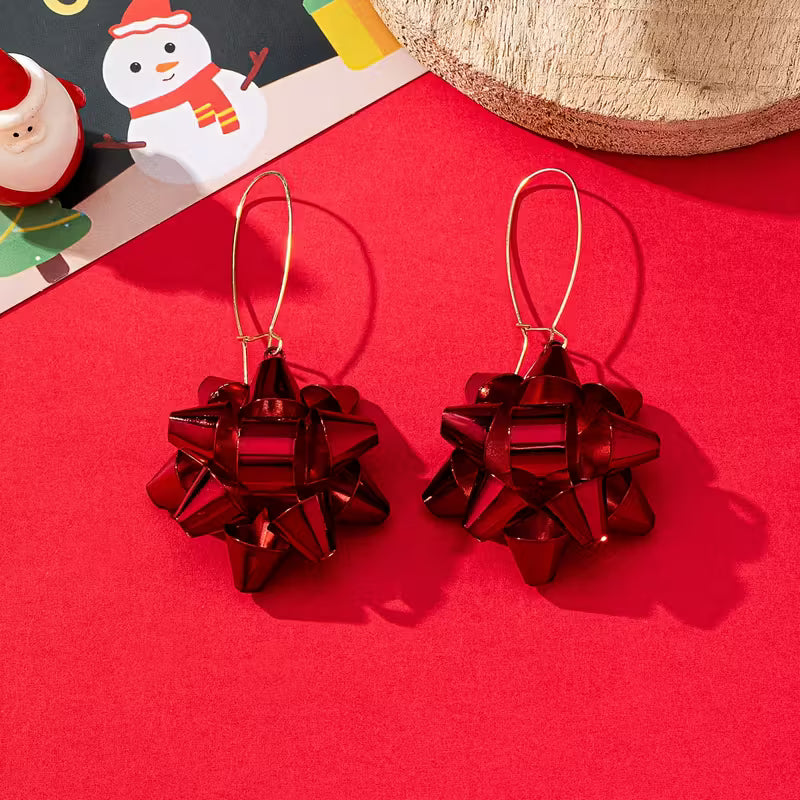 Christmas Red Bow Drop Earrings