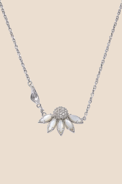 Anya Flower Silver Short Pendant Necklace in Ivory Mix
