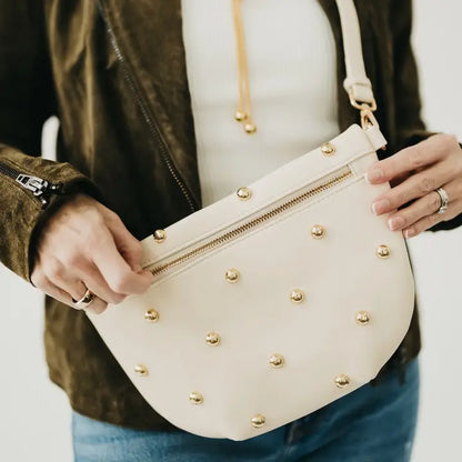 Chic Gold Studded Westlyn Cream Belt Bag