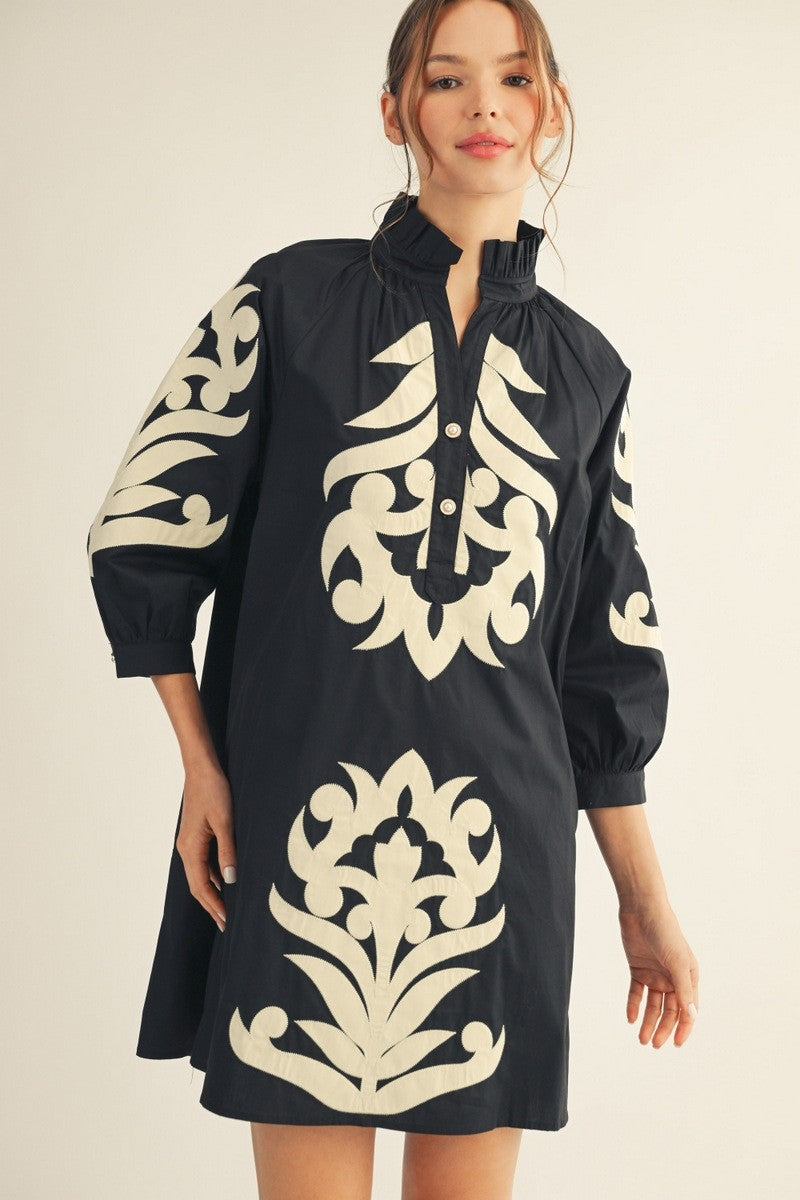 Baroque Floral Black Dress