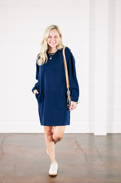 AirEssentials Timeless Navy Crew Neck Dress