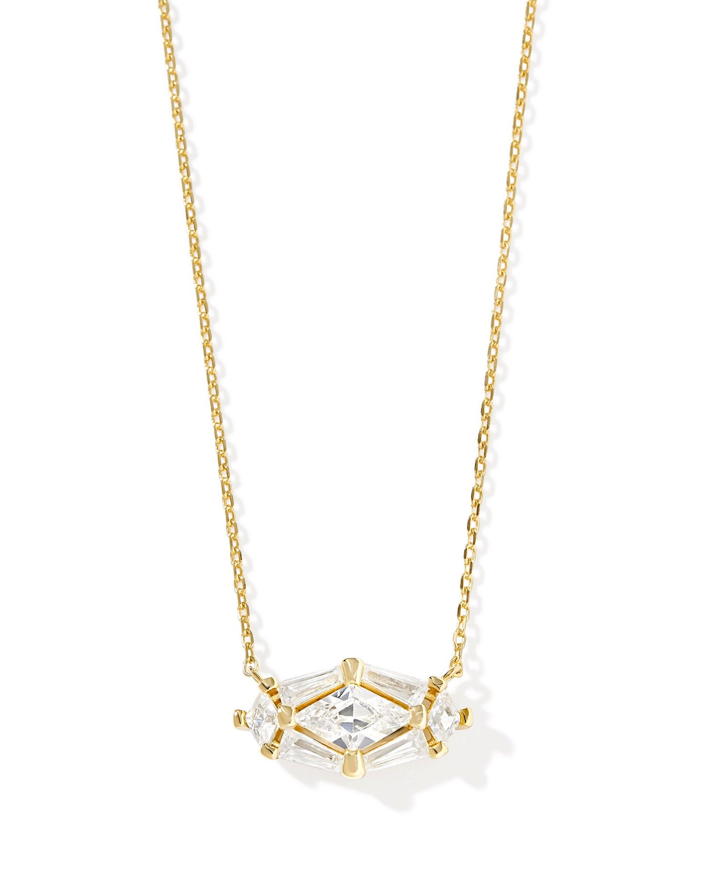 Lindy Rae Elyse Gold Short Pendant Necklace in White Crystal