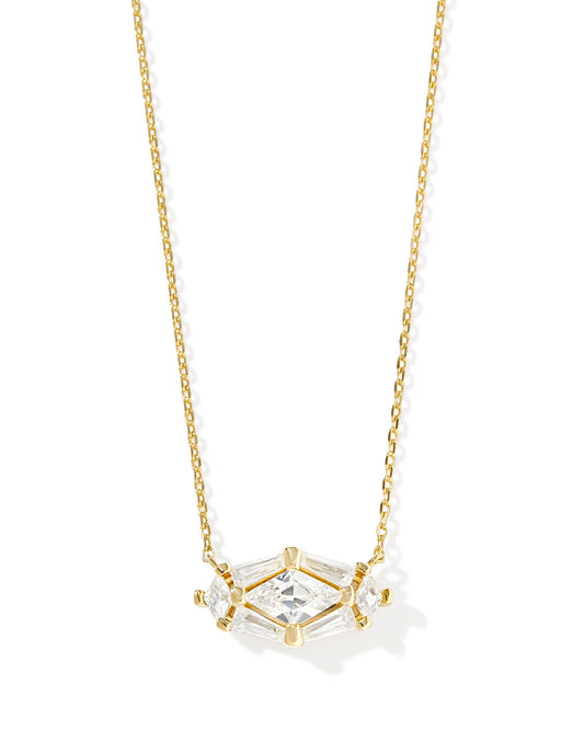 Lindy Rae Elyse Gold Short Pendant Necklace in White Crystal