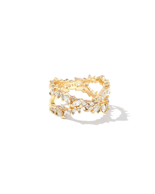 Rosalie Gold Double Band Ring in White Crystal