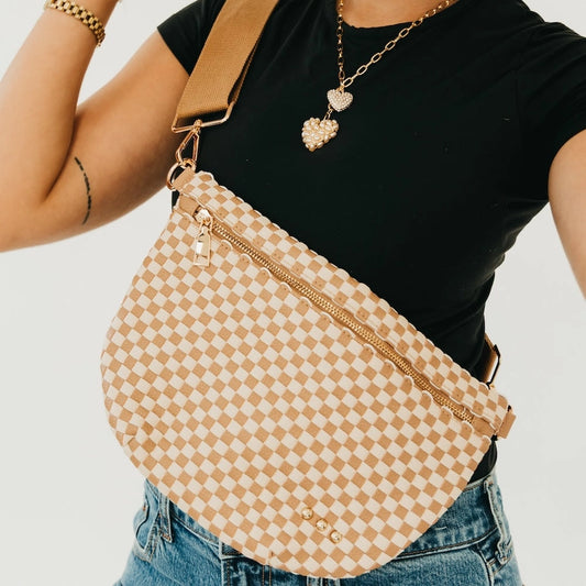 Westlyn Woven Checkered Tan Belt Bag