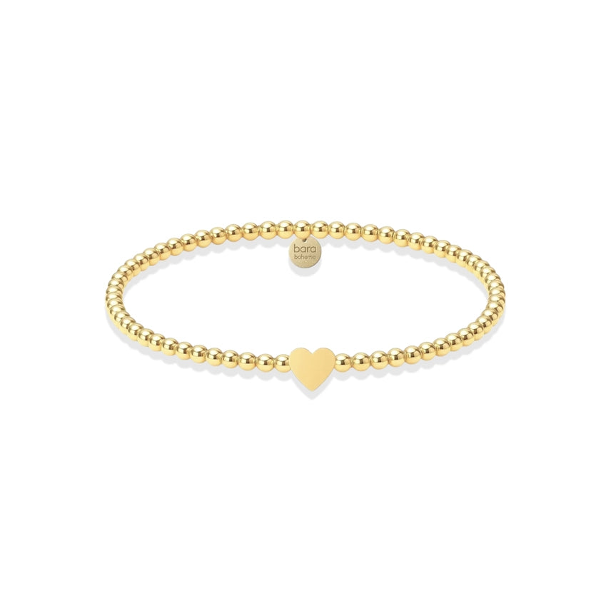 Solid Heart Charm 14K Gold Filled Beaded Bracelet