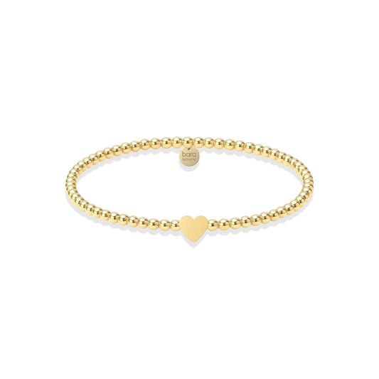 Solid Heart Charm 14K Gold Filled Beaded Bracelet