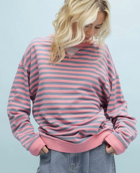 Linear Layers Rose/Blue Pullover Top