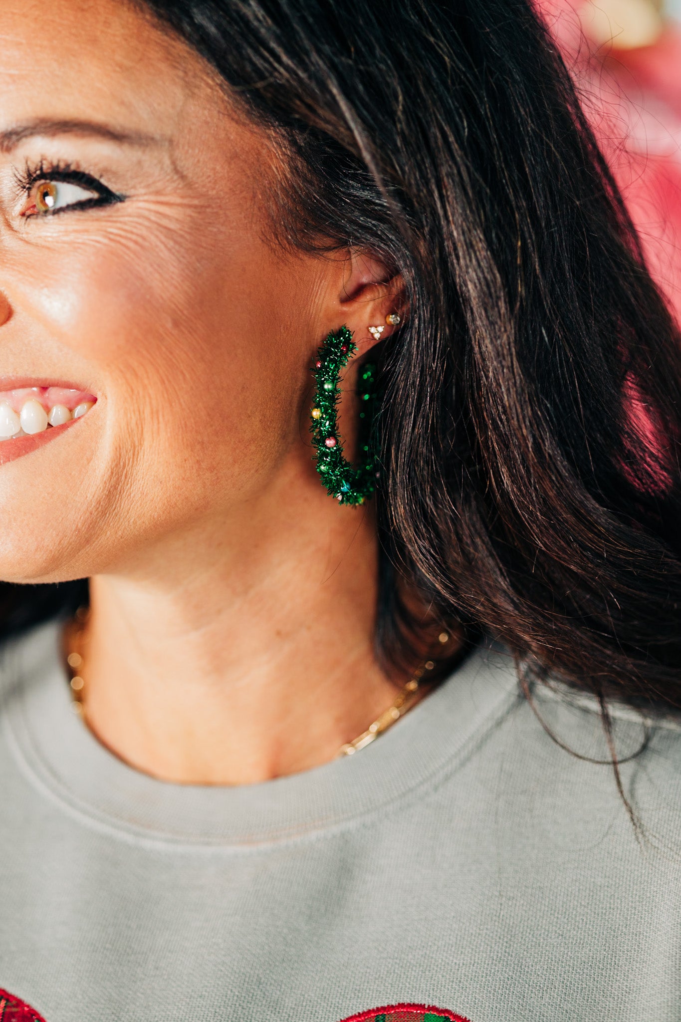 Christmas Tinsel Green Earrings