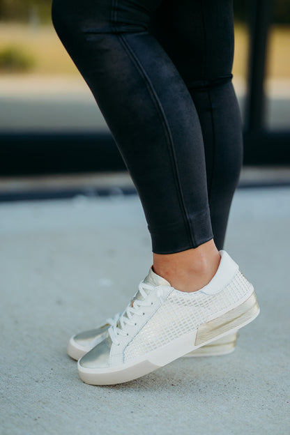 Zina Bone/Gold Woven Sneakers