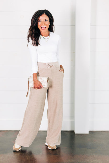 Sanibel Wide Leg Herringbone Sand Pants