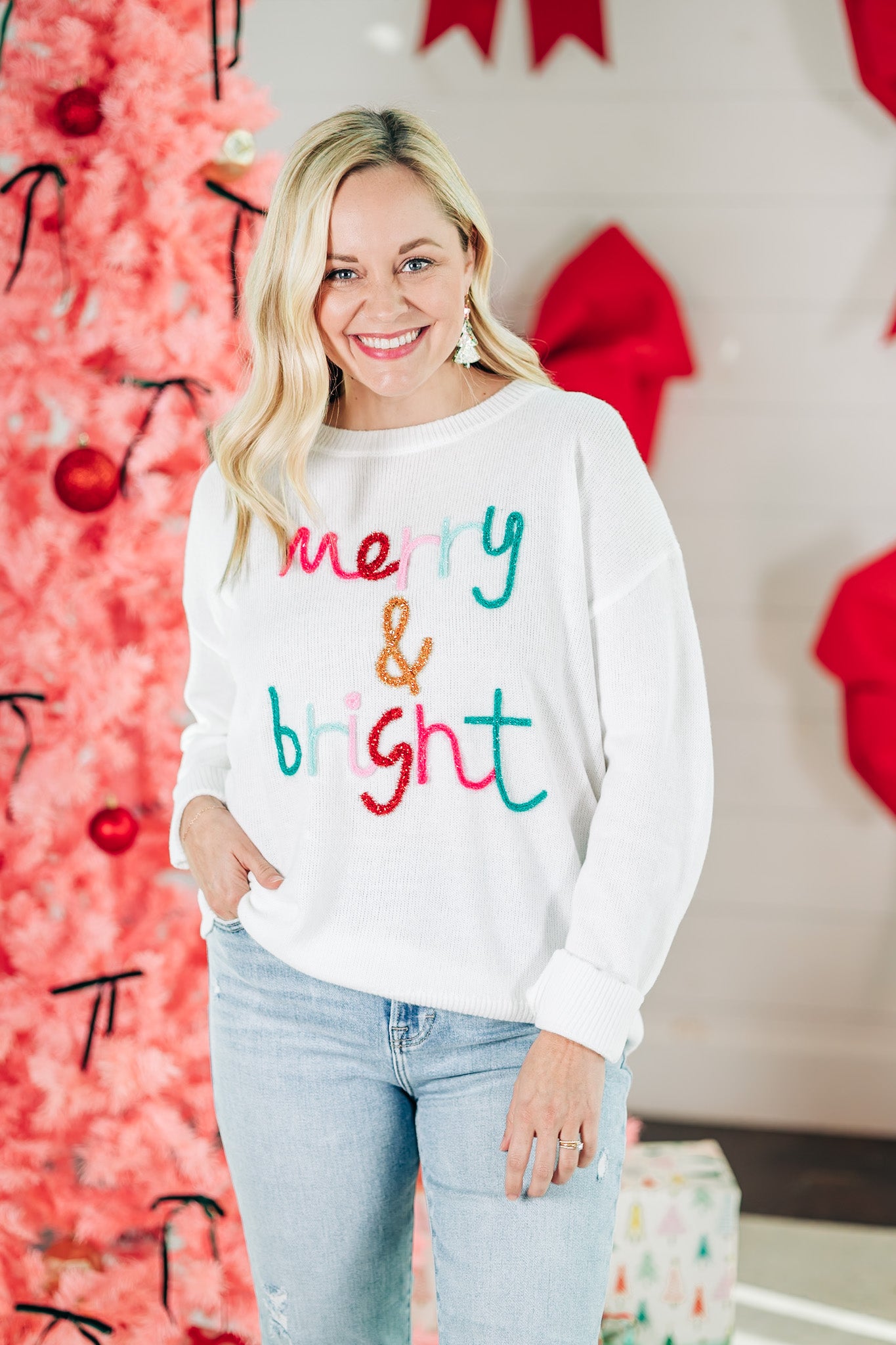 Merry & Bright White Sweater