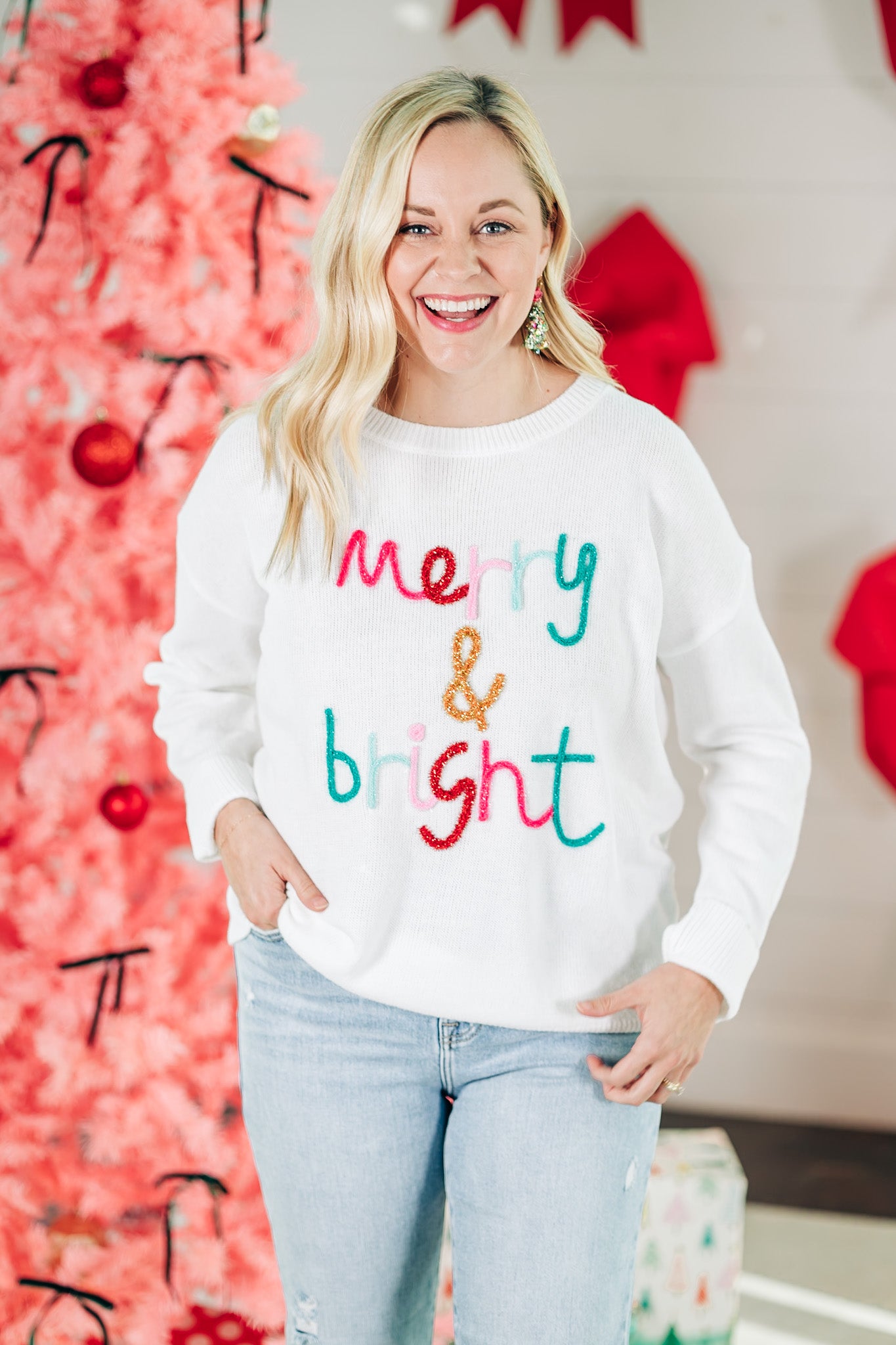 Merry & Bright White Sweater