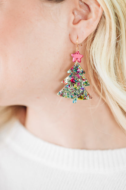 Glistening Lights Pink Star Earrings