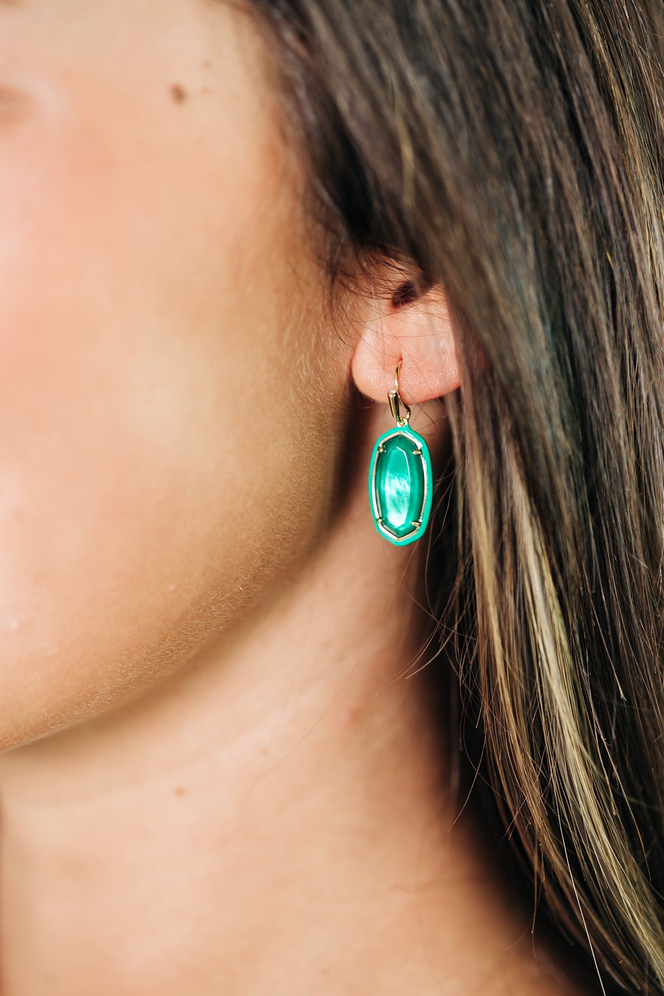 Dani Gold Enamel Framed Drop Earrings in Emerald Illusion