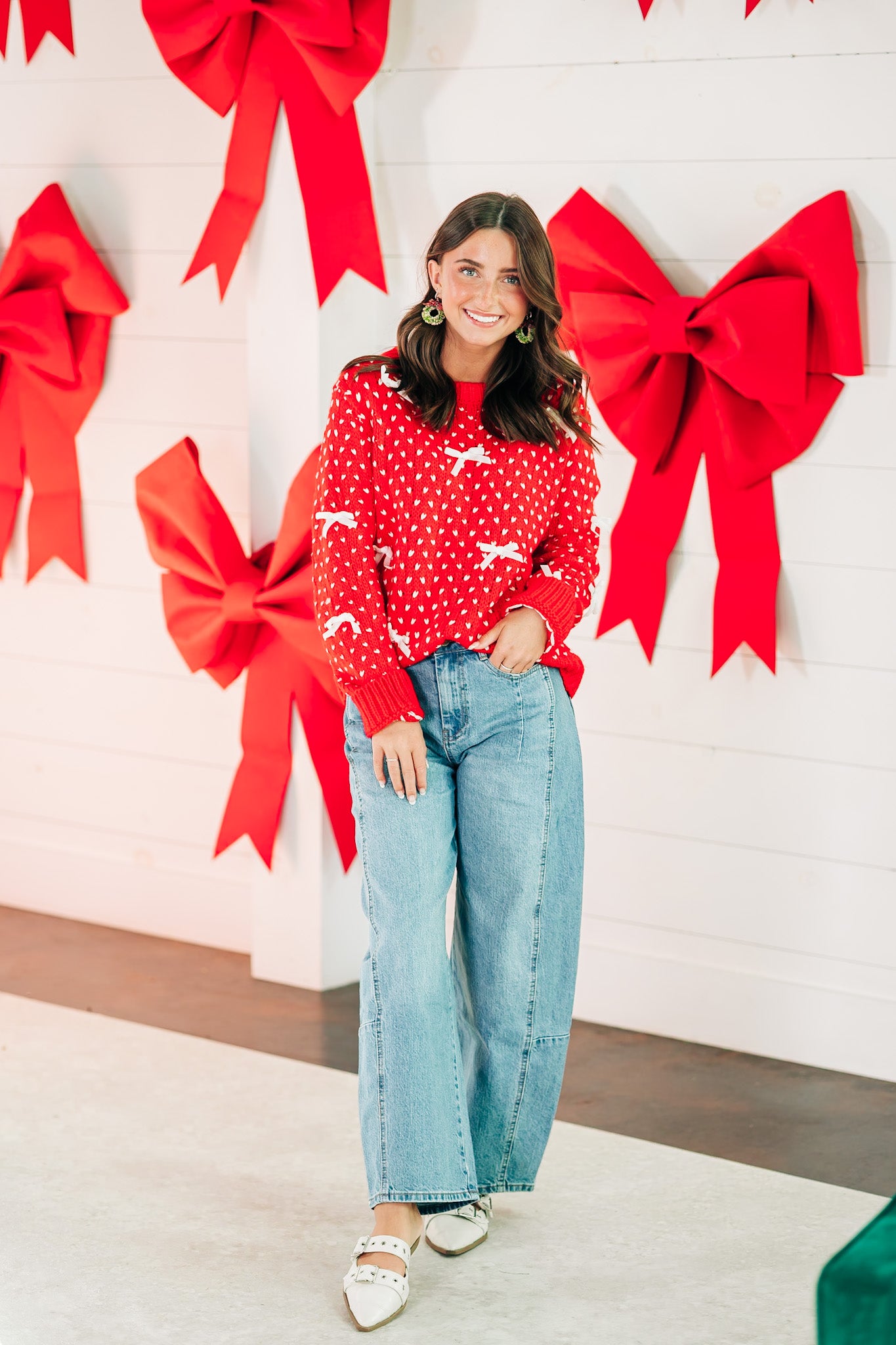 Bow Charm Red Sweater