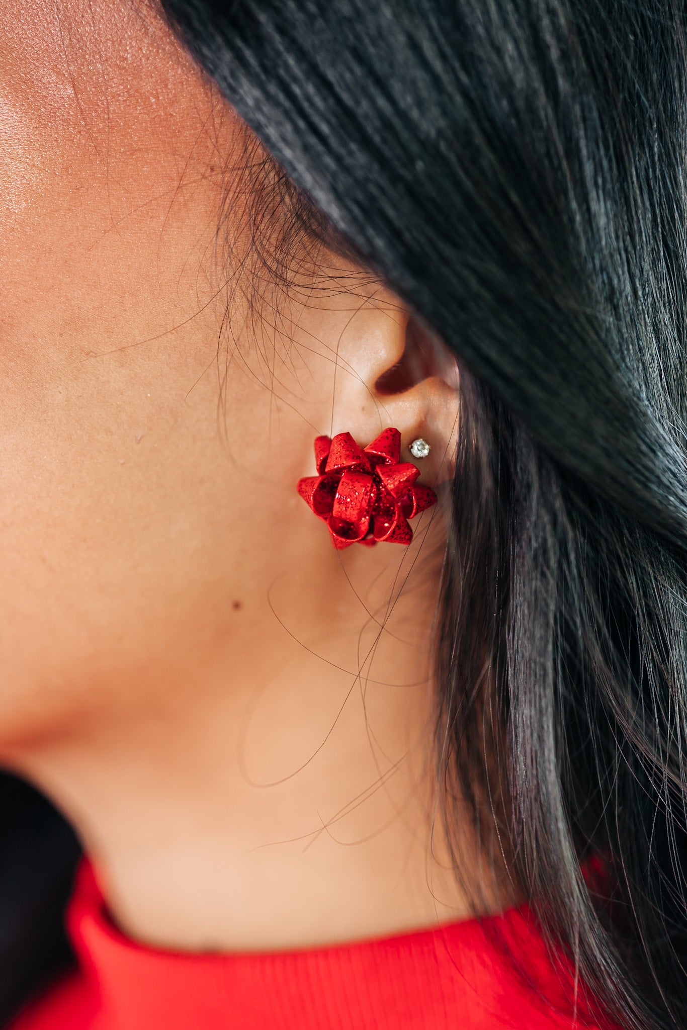 Glitter Christmas Bow Earrings