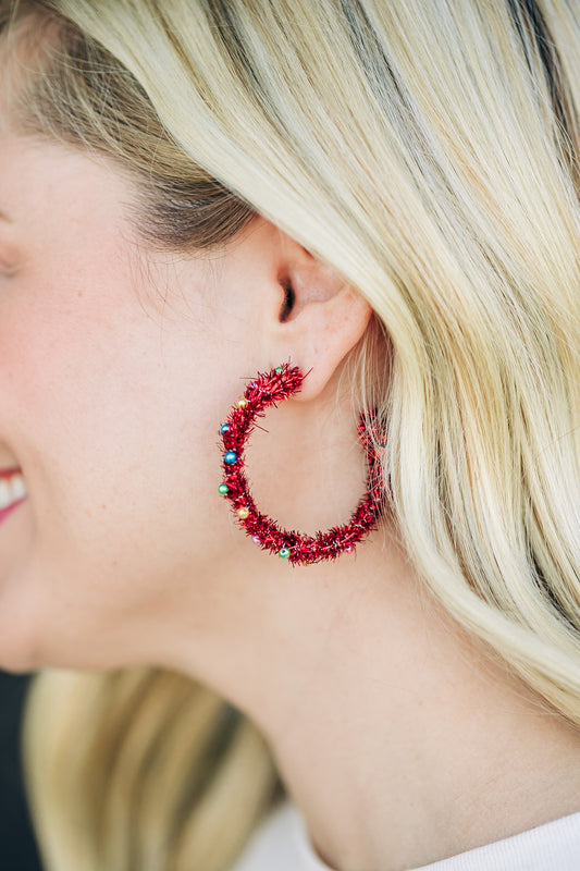 Christmas Tinsel Red Earrings