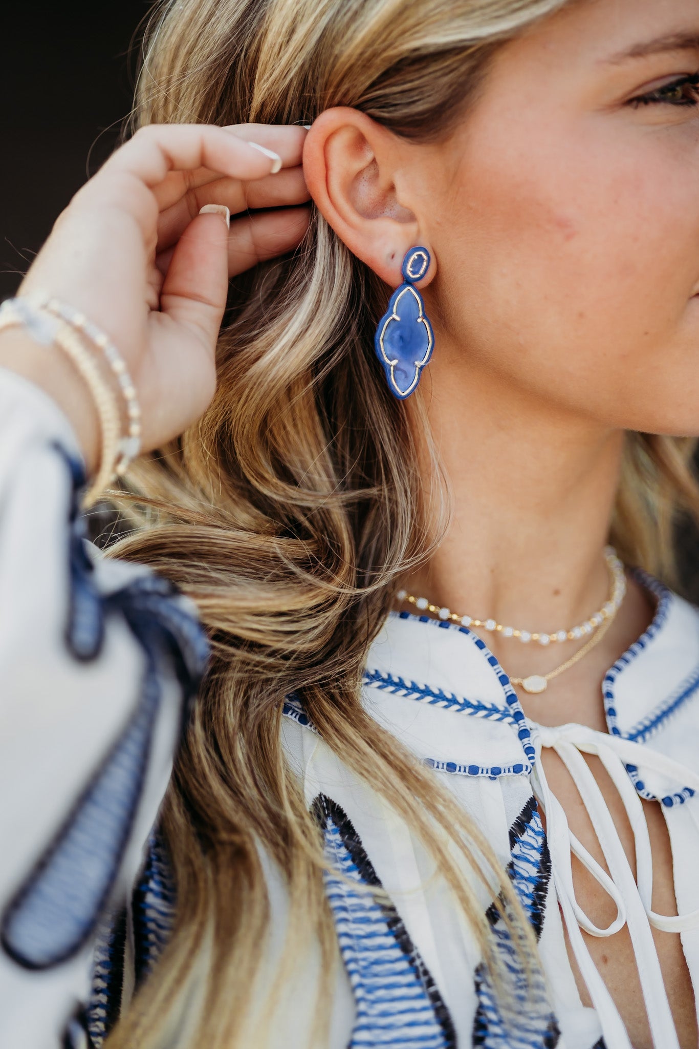 Abbie Gold Enamel Frame Statement Earrings in Cobalt Illusion