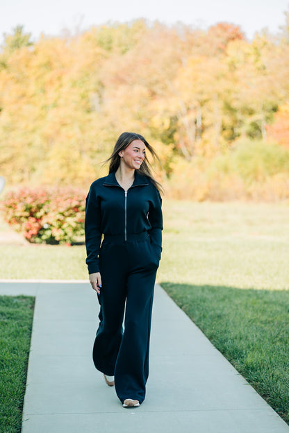 AirEssentials Long Sleeve Very Black Wide Leg Jumpsuit