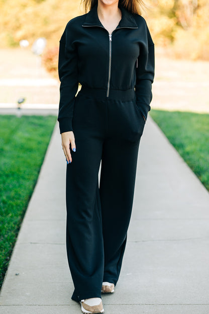 AirEssentials Long Sleeve Very Black Wide Leg Jumpsuit