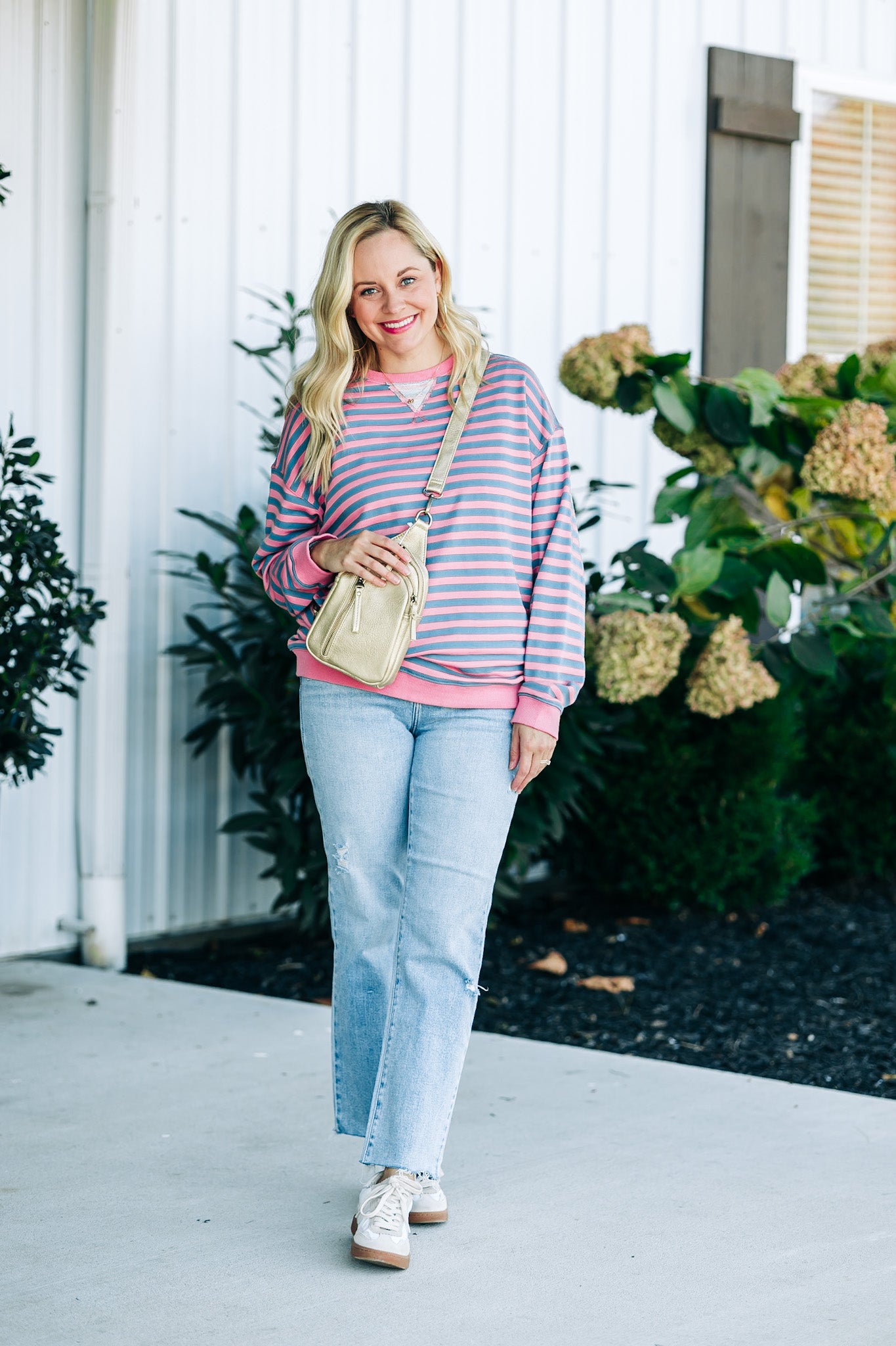 Linear Layers Rose/Blue Pullover Top