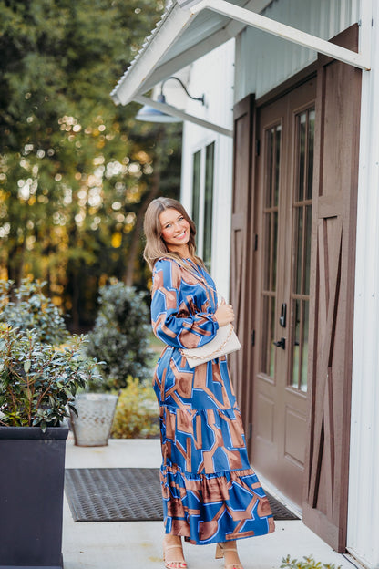 Feeling Loved Navy/Brown Maxi Dress